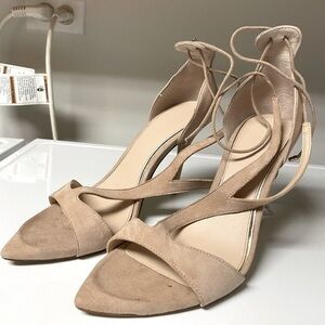 Zara Suede Favorite Blogger High heel strap Beige Sandals size 8